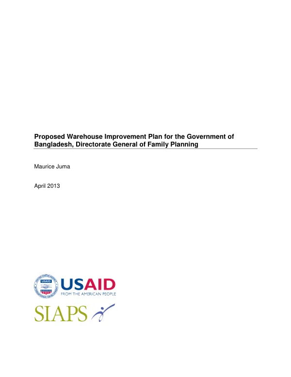 Proposed Warehouse Improvement Plan for the Government of Bangladesh, Directorate General of Family Planning