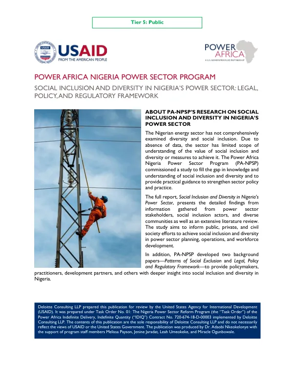 Social Inclusion and Diversity in Nigeria’s Power Sector: Legal, Policy, and Regulatory Framework