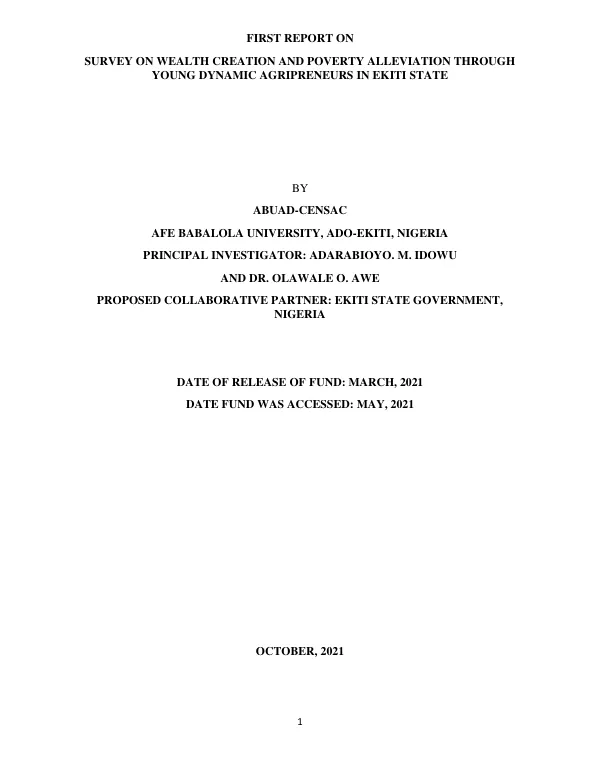Final Report: Survey on Wealth Creation and Poverty Alleviation through Young Dynamic Agripreneurs in Ekiti State