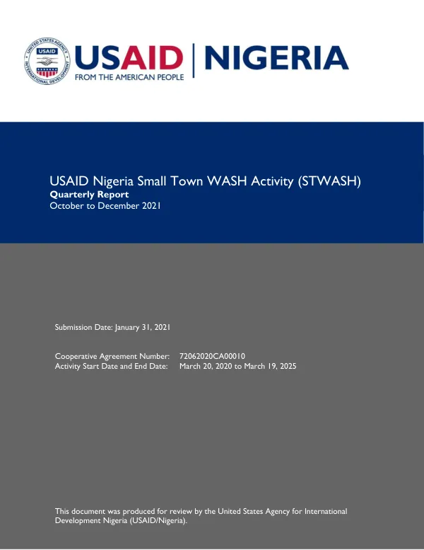USAID Nigeria Small Town WASH Activity (STWASH) Quarterly Report October to December 2021