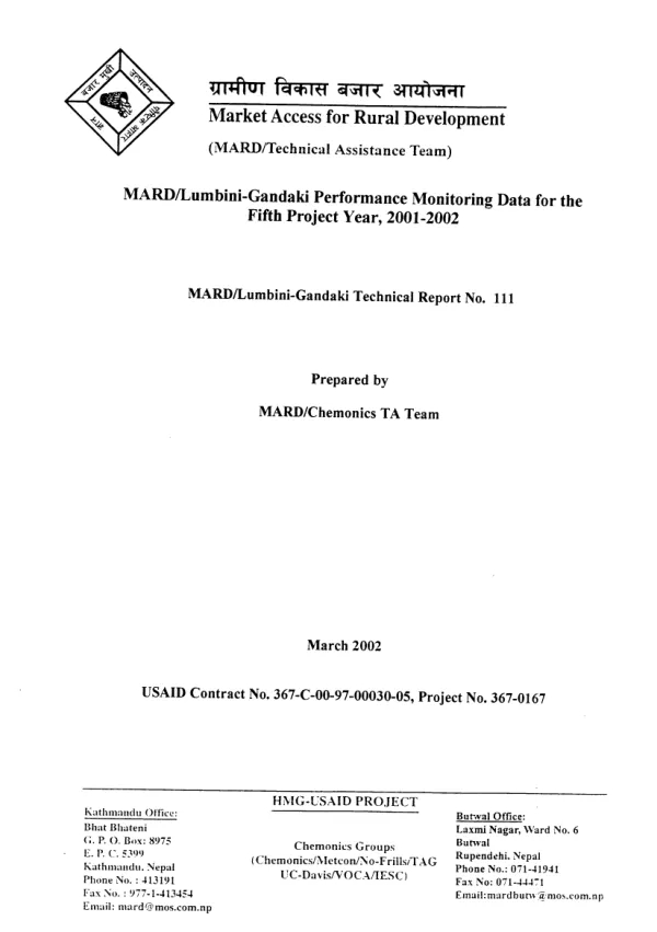 MARD/Lumbini-Gandaki performance monitoring data for the fifth project year, 2001-2002