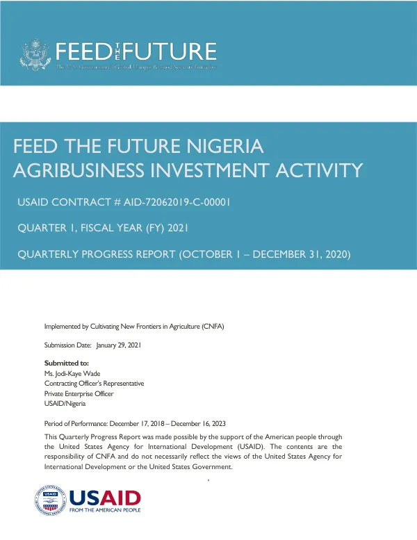 Feed the Future Nigeria Agribusiness Investment Activity Quarterly Progress Report
