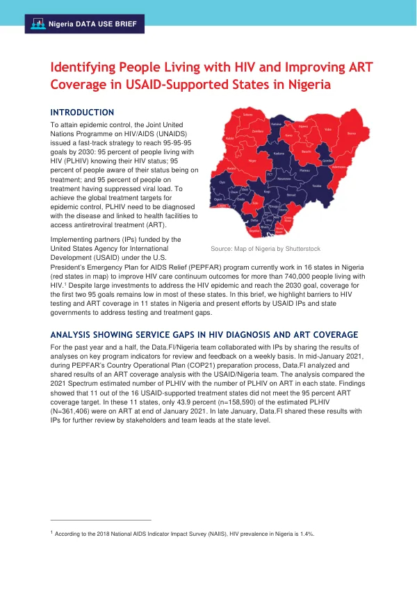 Identifying People Living with HIV and Improving ART Coverage in USAID-Supported States in Nigeria