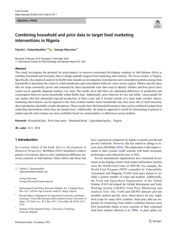 Combining household and price data to target food marketing interventions in Nigeria