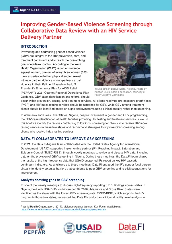 Improving Gender-Based Violence Screening through Collaborative Data Review with an HIV Service Delivery Partner