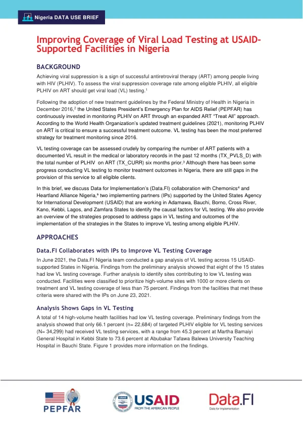 Improving Coverage of Viral Load Testing at USAID-Supported Facilities in Nigeria
