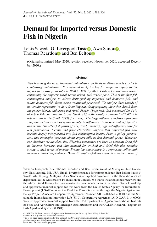 Demand for Imported versus Domestic Fish in Nigeria