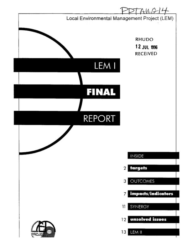 Local environmental management [LEM] I project final report, 1992-1995