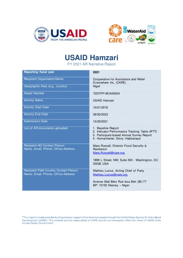 USAID Hamzari FY 2021 AR Narrative Report