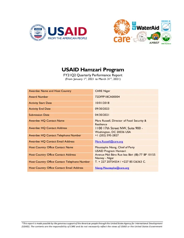 CARE Niger Hamzari - FY21Q2 Quarterly Performance Report