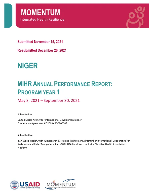 MOMENTUM Integrated Health Resilience MIHR Niger Country Annual Report