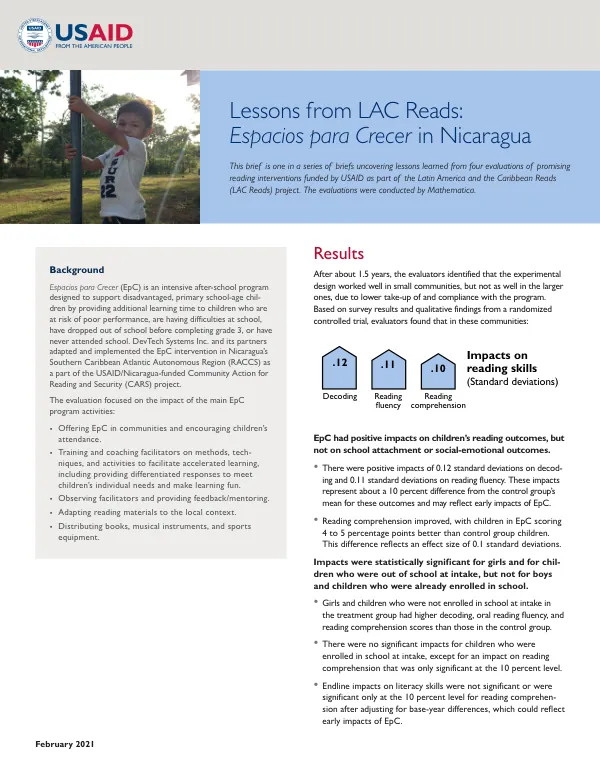 Lessons from LAC Reads: Espacios para Crecer in Nicaragua