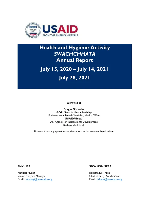 Fifth Annual Progress Report: Health and Hygiene Activity