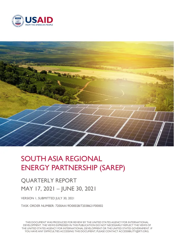 South Asia Regional Energy Partnership (SAREP) Quarterly Report May 17, 2021 - June 30, 2021