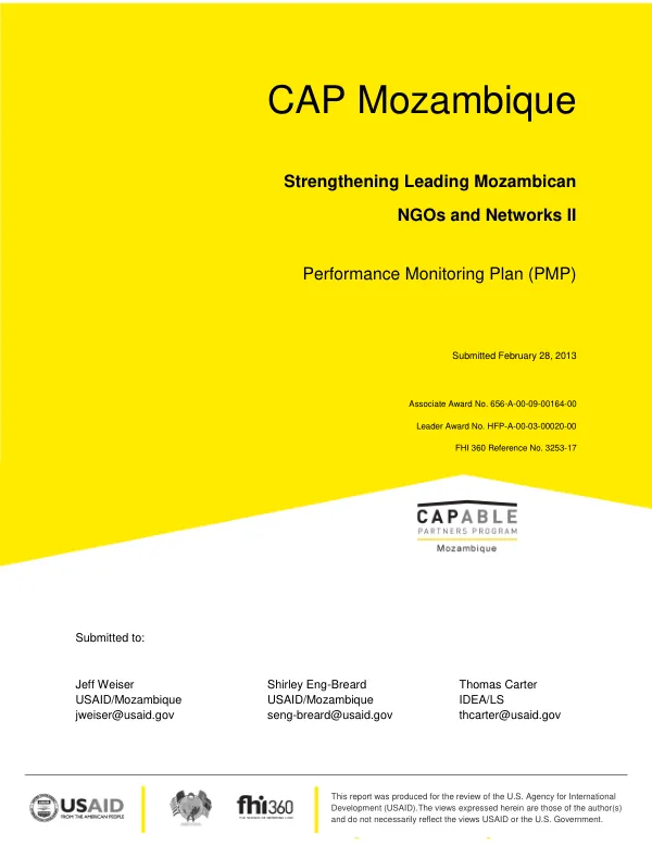 CAP Mozambique Strengthening Leading Mozambican NGOs and Networks II Performance Monitoring Plan (PMP)