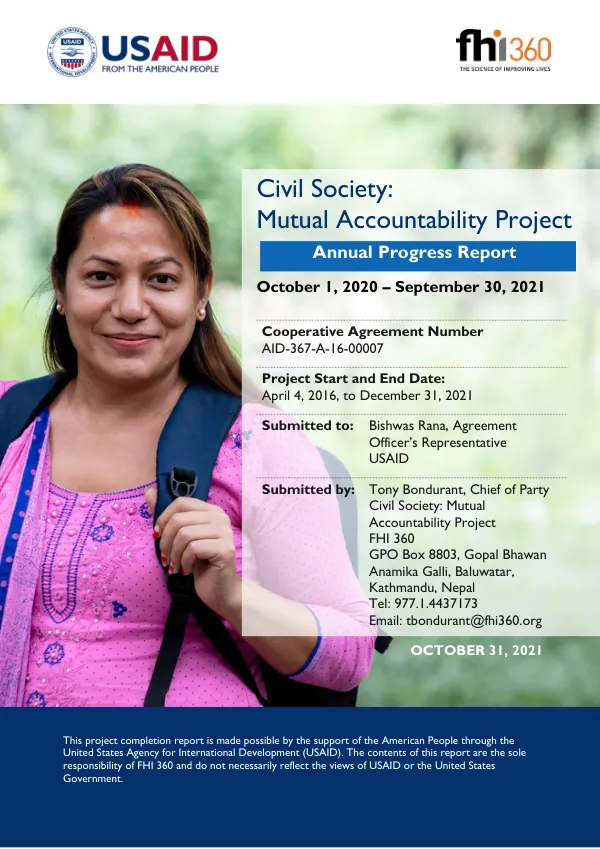 Annual Progress Report: Civil Society: Mutual Accountability Project (CS:MAP) Nepal