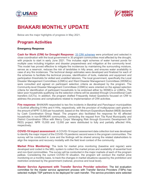 BHAKARI Monthly Update May 2021