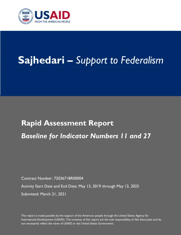 Rapid Assessment Report Baseline for Indicator Numbers 11 and 27