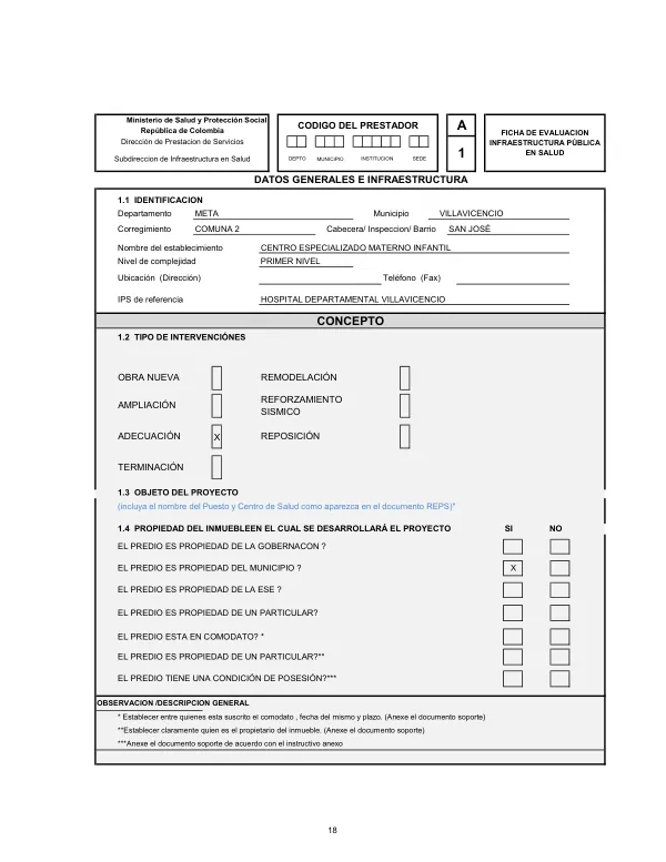 Ficha de Evaluación de Infraestructura Pública en Salud