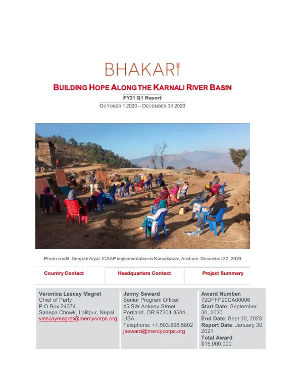 Final Report: BHAKARI Activity Summary and Activity Outputs for Q1 FY 2021