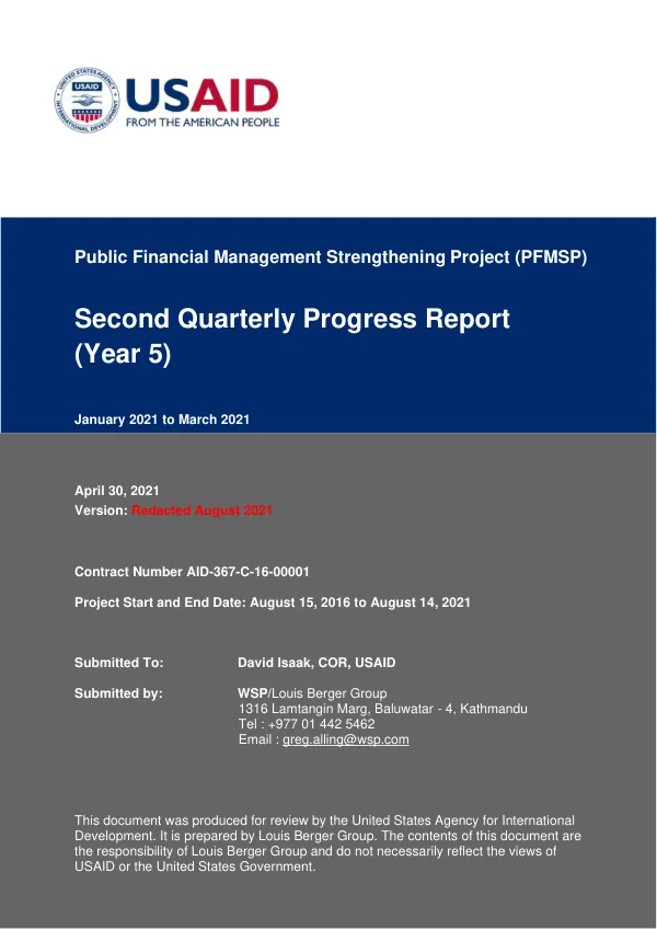 Public Financial Management Strengthening Project (PFMSP) Second Quarterly Progress Report (Year 5)