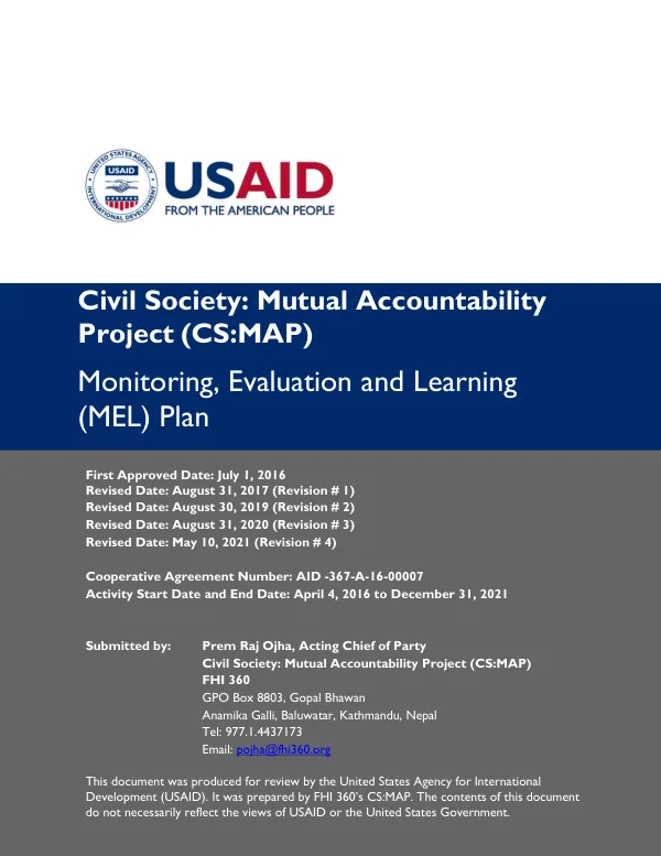 Civil Society: Mutual Accountability Project (CS:MAP) Monitoring, Evaluation and Learning (MEL) Plan