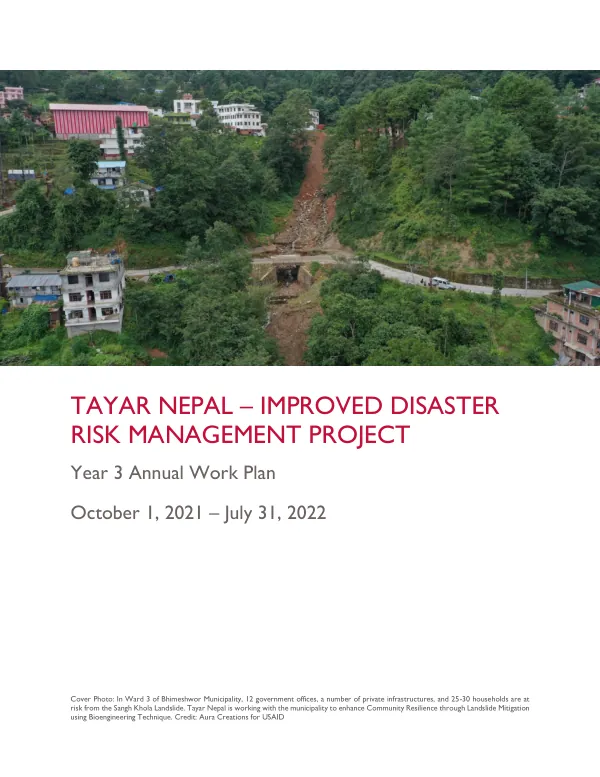Tayar Nepal – Improved Disaster Risk Management Project Year 3 Annual Work Plan