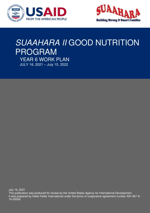 Suaahara II Good Nutrition Program Year 6 Work Plan