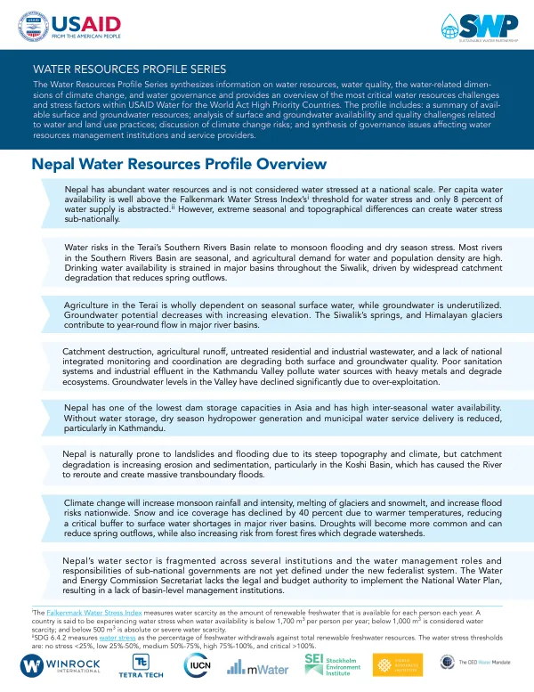 Water Resources Profile Series: Nepal Water Resources Profile Overview