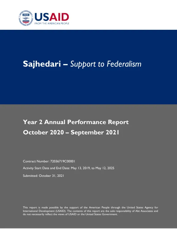 Sajhedari–Support to Federalism: Year 2 Annual Performance Report, October 2020 – September 2021