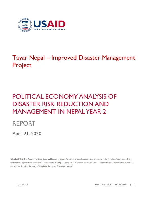 Year 2 PEA Report – Tayar Nepal: Political Economy Analysis of Disaster Risk Reduction and Management in Nepal