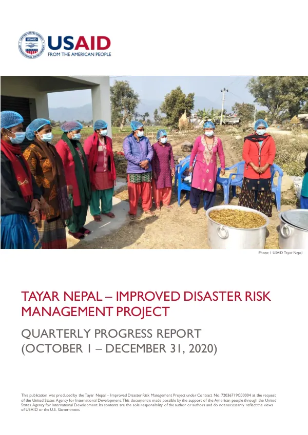 Tayar Nepal – Improved Disaster Risk Management Project Quarterly Progress Report (October 1 – December 31, 2020)