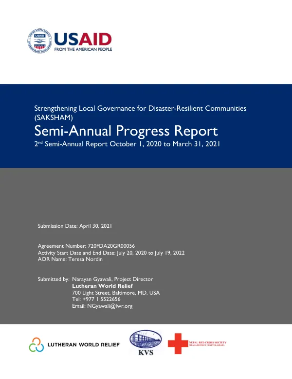Strengthening Local Governance for Disaster-Resilient Communities (SAKSHAM) Semi-Annual Progress Report