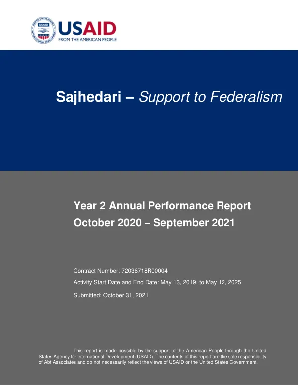 USAID Sajhedari – Support to Federalism Year 2 Annual Performance Report
