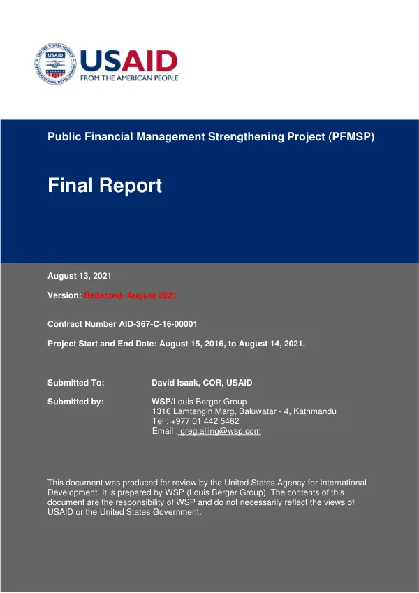 Final Report: Public Financial Management Strengthening Project (PFMSP) in Nepal