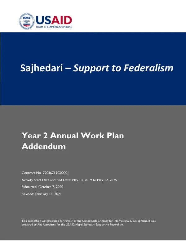 Year 2 Annual Work Plan Addendum for Sajhedari-Support to Federalism