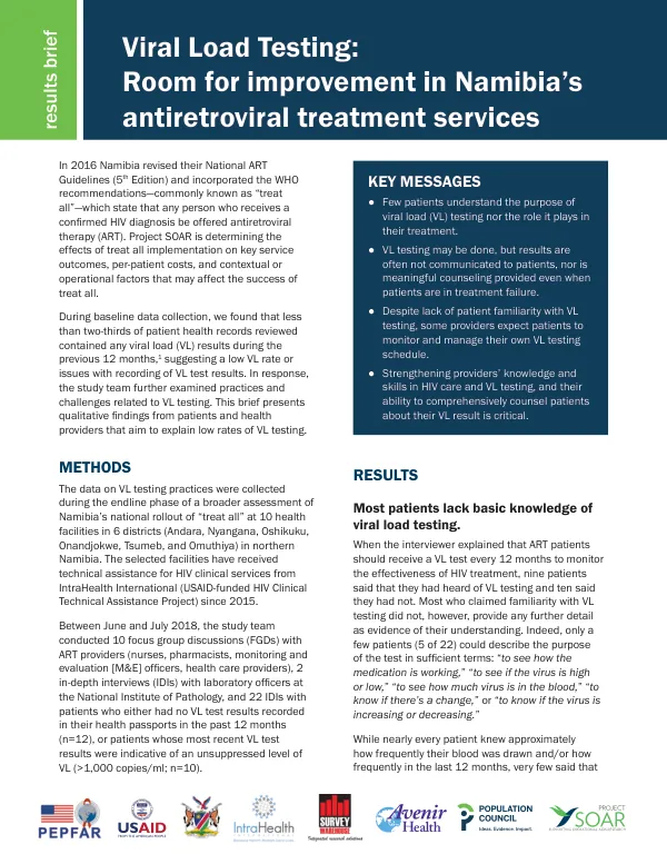 Viral load testing: room for improvement in Namibia’s antiretroviral treatment services