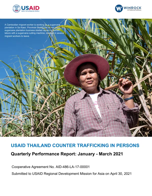 USAID Thailand Counter Trafficking in Persons Quarterly Performance Report: January - March 2021