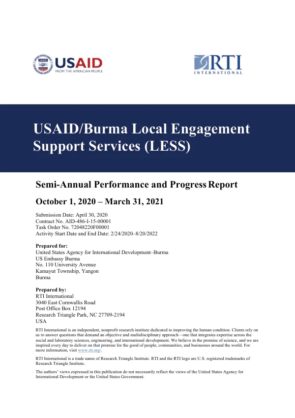 USAID/Burma Local Engagement Support Services (LESS) Semi-Annual Performance and Progress Report