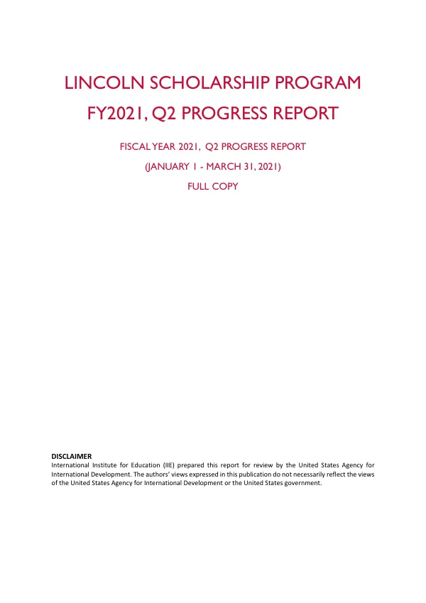 FY2021, Q2 Progress Report: Lincoln Scholarship Program