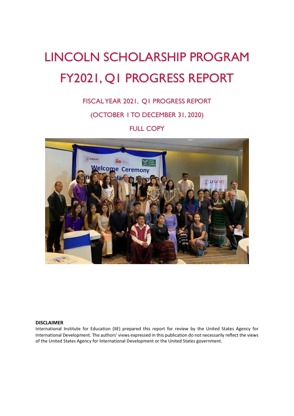 FY2021, Q1 Progress Report: Lincoln Scholarship Program