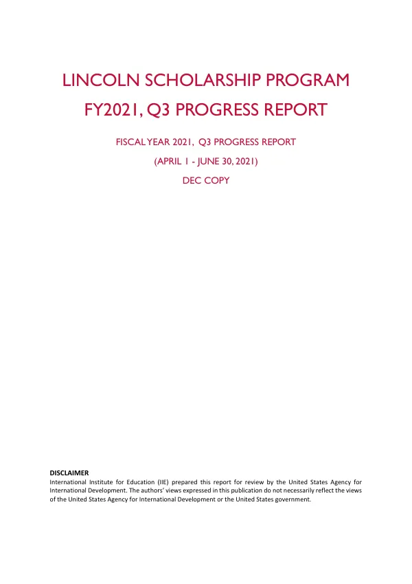 FY2021, Q3 Progress Report: Lincoln Scholarship Program