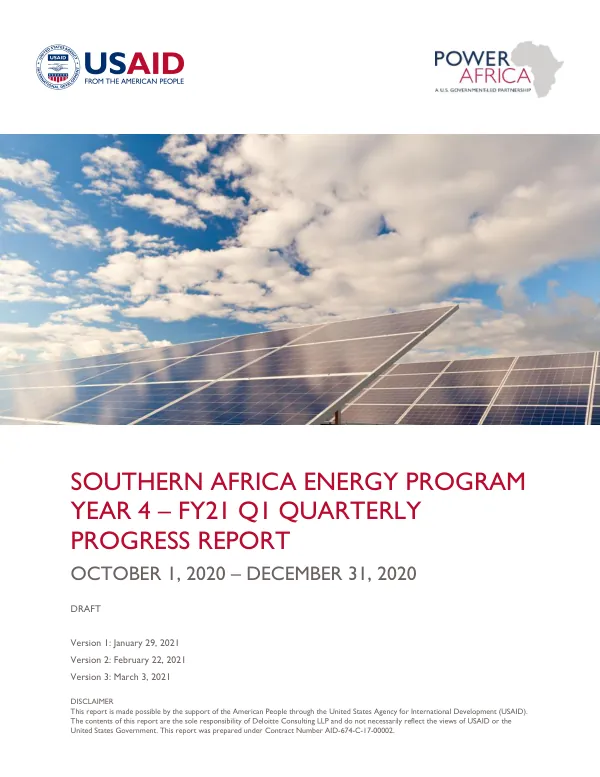 Southern Africa Energy Program Year 4 – FY21 Q1 Quarterly Progress Report