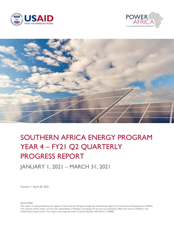 Southern Africa Energy Program Year 4 – FY21 Q2 Quarterly Progress Report