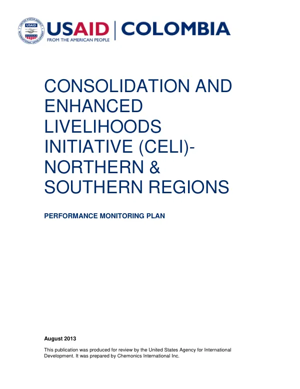 Consolidation and Enhanced Livelihoods Initiative (CELI)—Northern & Southern Regions: Performance Monitoring Plan