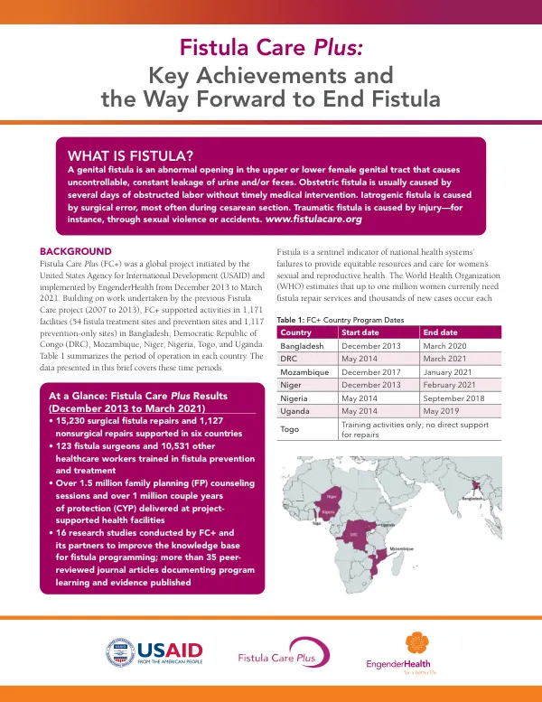 Fistula Care Plus: Key Achievements and the Way Forward to End Fistula
