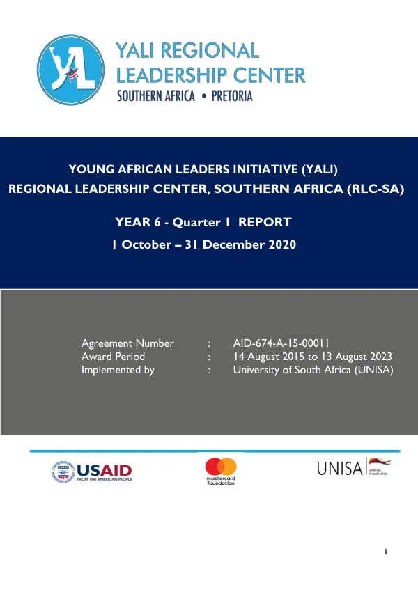 Year 6-Quarter 1 Report: YALI Regional Leadership Center, Southern Africa (RLC-SA)