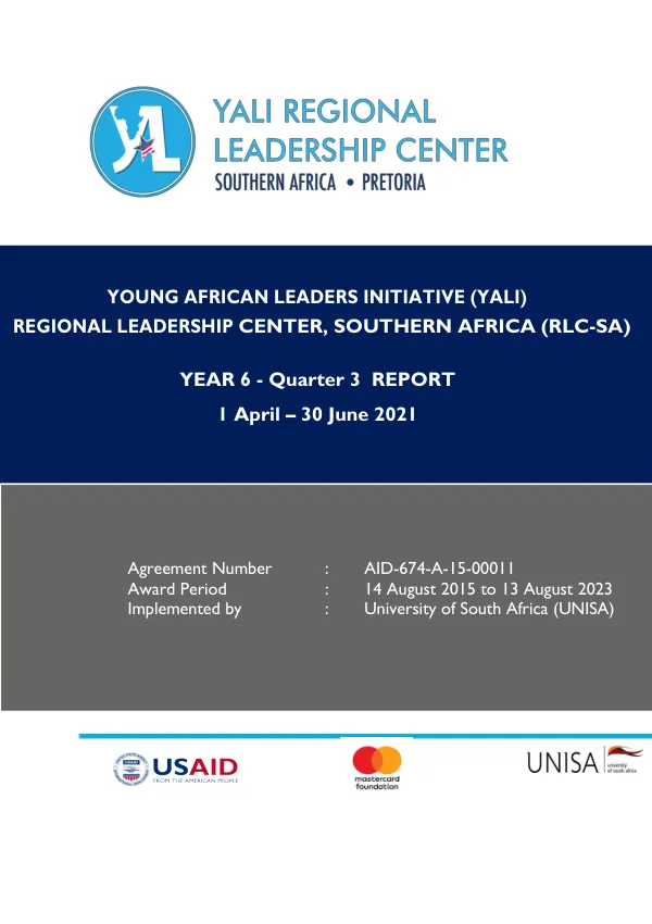 Year 6-Quarter 3 Report: YALI Regional Leadership Center, Southern Africa