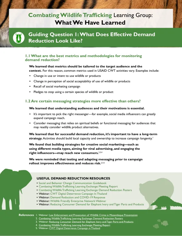 Combating Wildlife Trafficking Learning Group: What We Have Learned