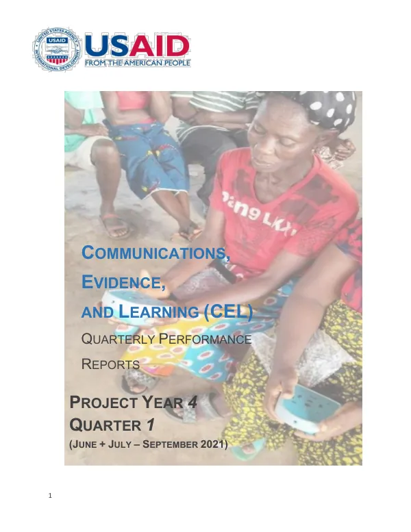 CEL Quarterly Performance Report Project Year 4 Quarter 1